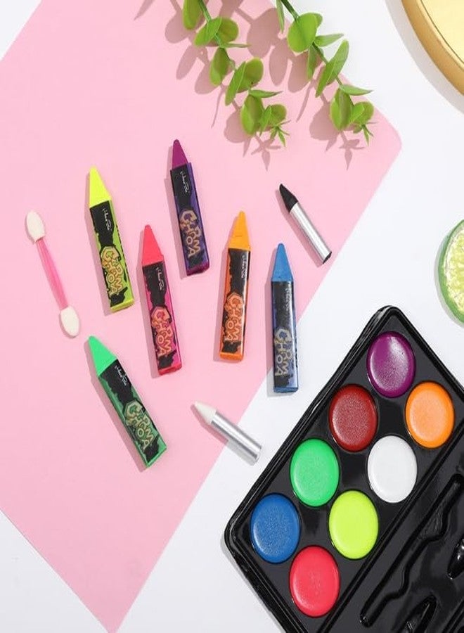 Deepcolorpy Face Body Painting Kit for Kids,Washable Safe Facepaint Makeup Party Pack Including CrayonsPlettes Brushes Pad Stencils for Halloween School Events Birthday Makeup Party Supplier - Image 2